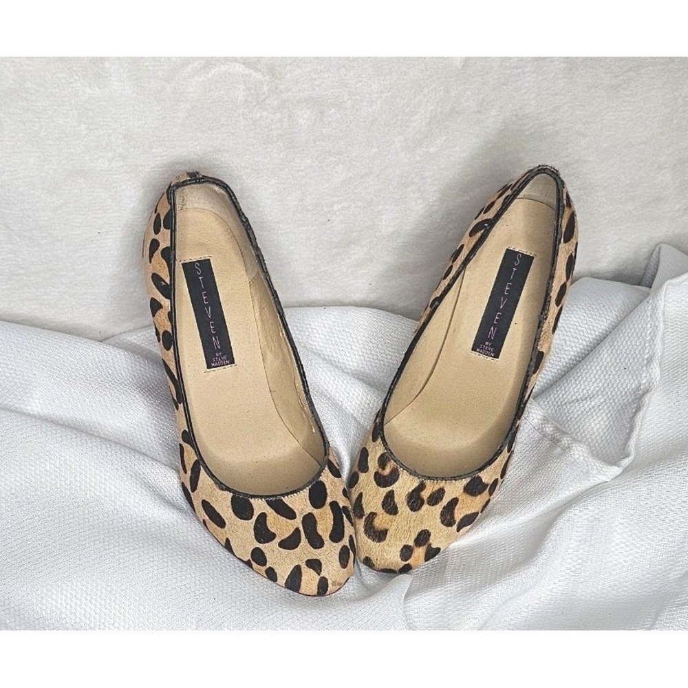 Steven by Steve Madden Ntice1 Wedge 7M Tan Leopard Calf Hair Animal Print Pump